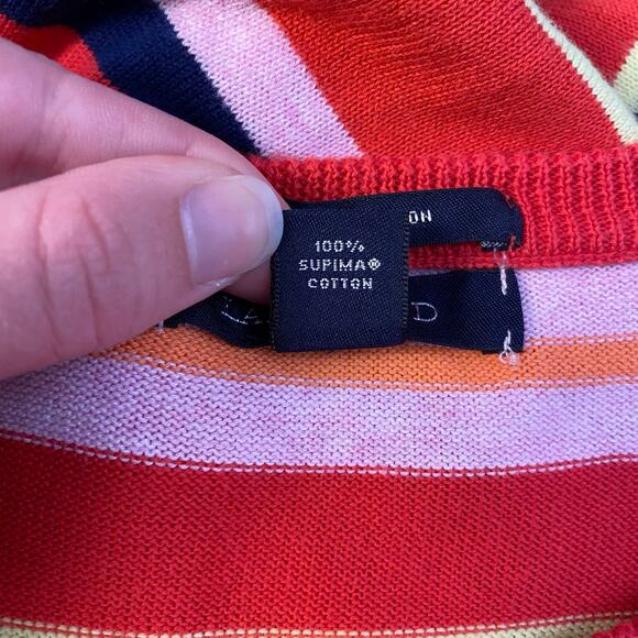 Lands End Striped Supima Cotton Sweater Womens Size LP Red Indie Fall - Picture 6 of 8
